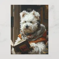 A Cute Little Dog Reading A Book Postcard