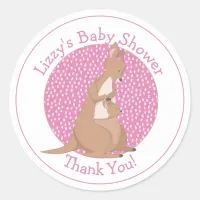 Kangaroo Baby Girl Shower Pink Thank You Classic Round Sticker