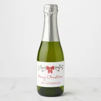 Merry Christmas Chic Coquette Red Bow Personalized Sparkling Wine Label