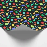 Geometric Rainbow Colored Confetti Black Gift Wrapping Paper