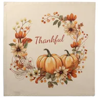 Thankful Pumpkin and Autumn Flowers Wreath Cloth Napkin