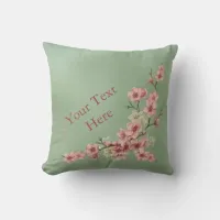 Cherry Blossoms in Pink and Teal Throw Pillow