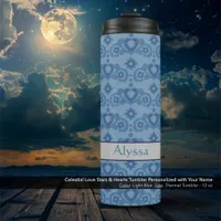 Celestial Love Stars Hearts Light Blue Thermal Tumbler