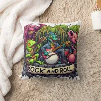 Animated Band of Animals Performing Rock Music Throw Pillow