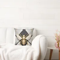 Golden Honeybee on Floral Canvas Throw Pillow