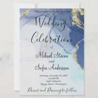 Marvellous Teal Mint Sage  Cobalt Blue Marble    Invitation