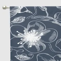 Sketched Floral Outline Pattern Wht/Navy ID939 Blackout Curtains