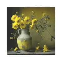 Antique Vase of Yellow Flowers Metal Print