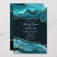 Teal and Gold Agate Wedding Invitation