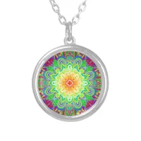 Psychedelic Zen Mandala Abstract Art   Silver Plated Necklace