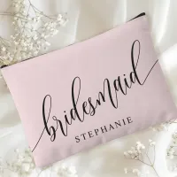 Blush Pink Bridesmaid Modern Calligraphy Accessory Pouch