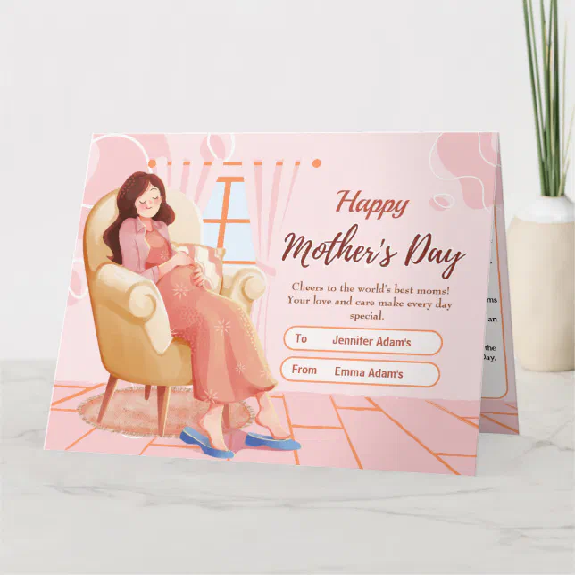 Pink Illustration Expectant Mother Mother's Day Card