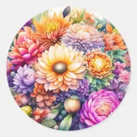 Beautiful Watercolor Floral Classic Round Sticker