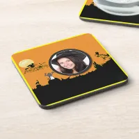 Halloween Night in Orange Glow Add Your Photo Beverage Coaster