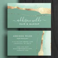 Mint Green And Gold Elegant Modern Script Business Card