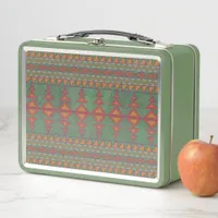 Southwest Sagebrush Green Geometric Design Metal Lunch Box