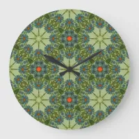 Vintage pattern in Green with Blue Flowers Large Clock