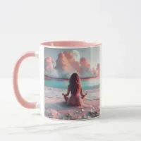 Beautiful Woman Meditating on Beach Blank Mug