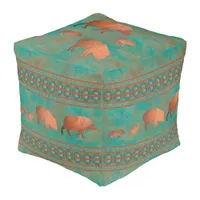 Southwest Cute Javelina Family Copper Teal Large Pouf