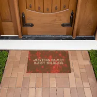 Happy Holidays & Name Deep Red & Bright Snowflakes Doormat