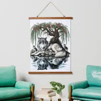 Serene Wolf Family Oasis in Idyllic Nature Hanging Tapestry