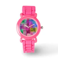 Abstract geometric pattern, blue, pink, modern  watch