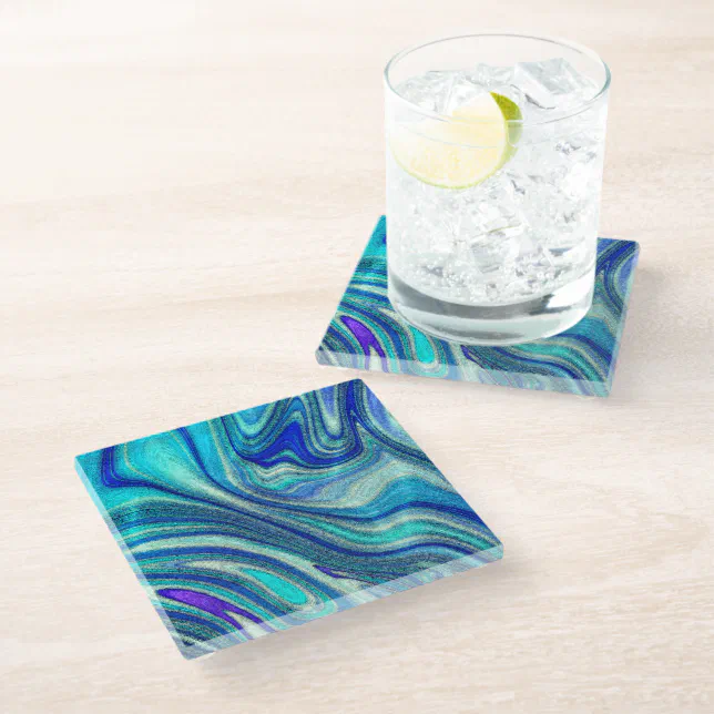 Elegant Aquamarine Paua Rainbow Shell Inspired Glass Coaster