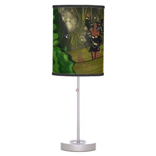 Cute Fairy in Boat with Fireflies Table Lamp