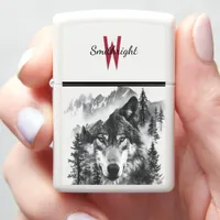 Majestic wolf emerging from misty forest at dawn zippo lighter