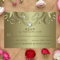 Elegant Luxury Vintage Victorian Gold Wedding RSVP Card