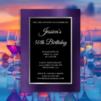 Dark Violet Purple Silver Foil Black 50th Birthday Invitation