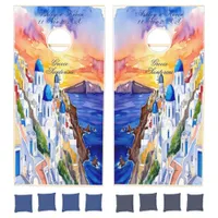 Greece Santorini Watercolor Sketch Aegean Sea |  Cornhole Set