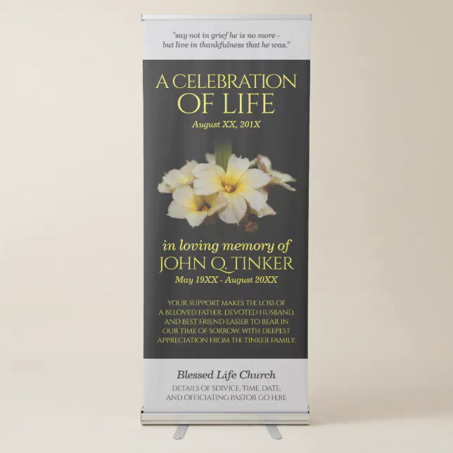 Elegant Satin Flowers on Black Retractable Banner