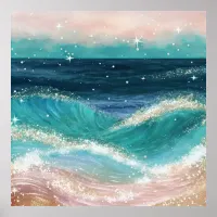 *~* Sea Sand Glitter AP60 Ocean Coastal Beach Wave Poster