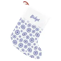 Hampton's Blue White Boho Daisy Patterned Small Christmas Stocking