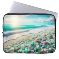 Pretty Ocean Beach with Sea Glass   Laptop Sleeve