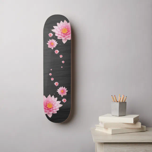 Elegant Floral Floating Pink Lotus Flowers Skateboard