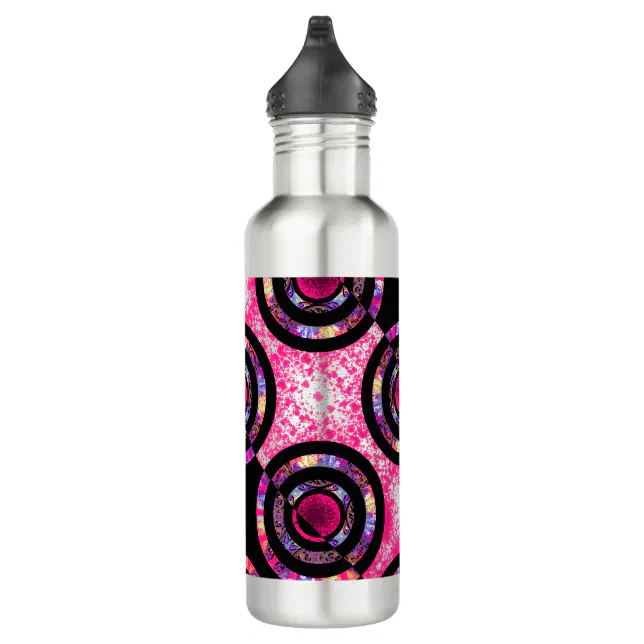 Modern pink and black mandala stainless steel water bottle