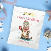 Whimsical Christmas Otter with Festive Hat Favor Bag