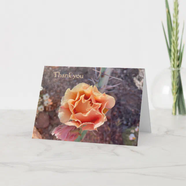 Pretty Peach Prickly Pear Flower Thank You Card