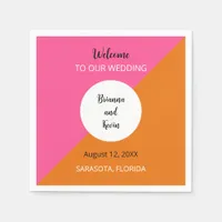 Geometric Pink Orange Wedding Napkins