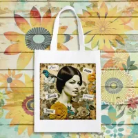 Love, Beauty, Inspire, Dream and Hope Vintage Lady Grocery Bag