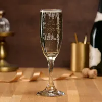 Happy New Year - gold buildings engraved Champagne Flute