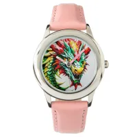 Fire breathing dragon red, green, and yellow scale watch