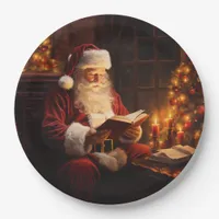 Vintage Santa Reading a Book Paper Plates