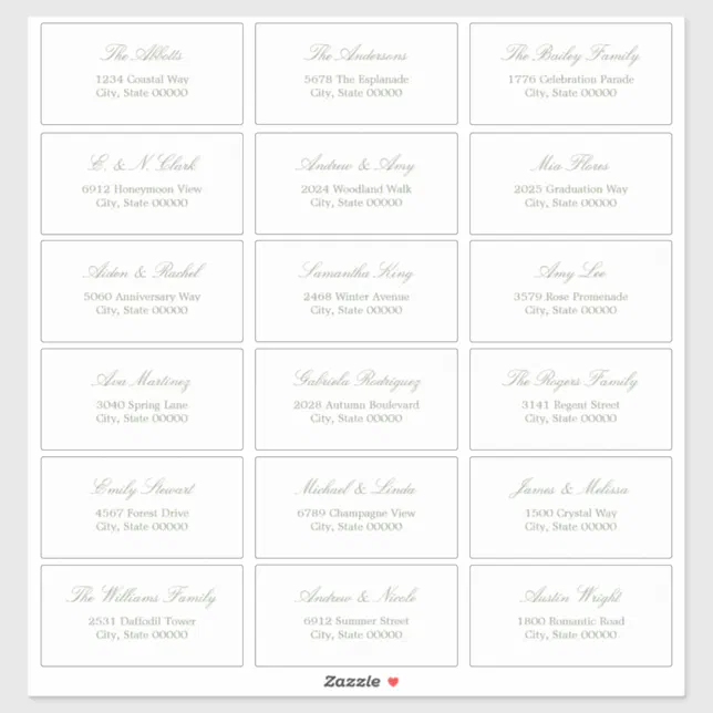 Sage Green Script 18 Guest Address Labels