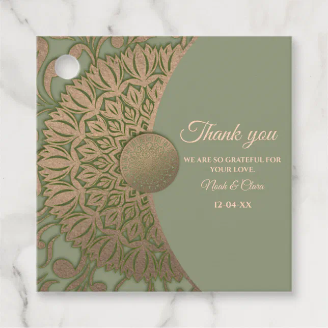 Elegant Modern Sage green & gold classic mandala Favor Tags