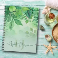 Green Watercolor Leaves Tropical Nature Monogram Notebook