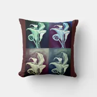 Calla Lillies in Burgundy Background Throw Pillow