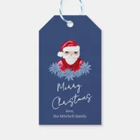 Minimal Santa Cute Poinsettia Blue Merry Christmas Gift Tags